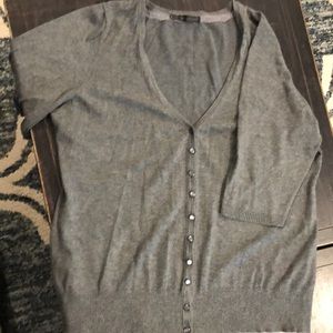 Gray cardigan with shiny buttons, 3/4 length sleeves